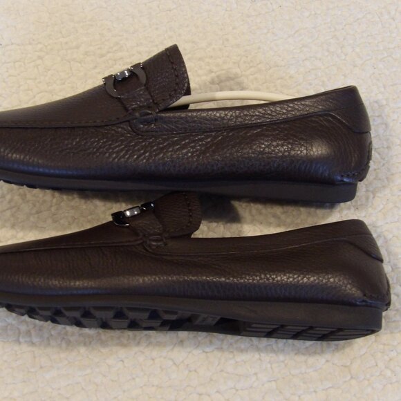 NEW IN BOX FERRAGAMO CANCUN Brown Calf Pebbled Leather Men Loafers. Size 6.5 EEE main image 5
